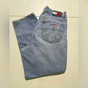 Tommy Hilfiger 38/30 VTG 90s Y2K distressed embroidered jeans